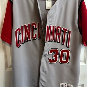 Ken Griffey Jr Cincinnati Reds jersey Large L Majestic MLB baseball. Sown